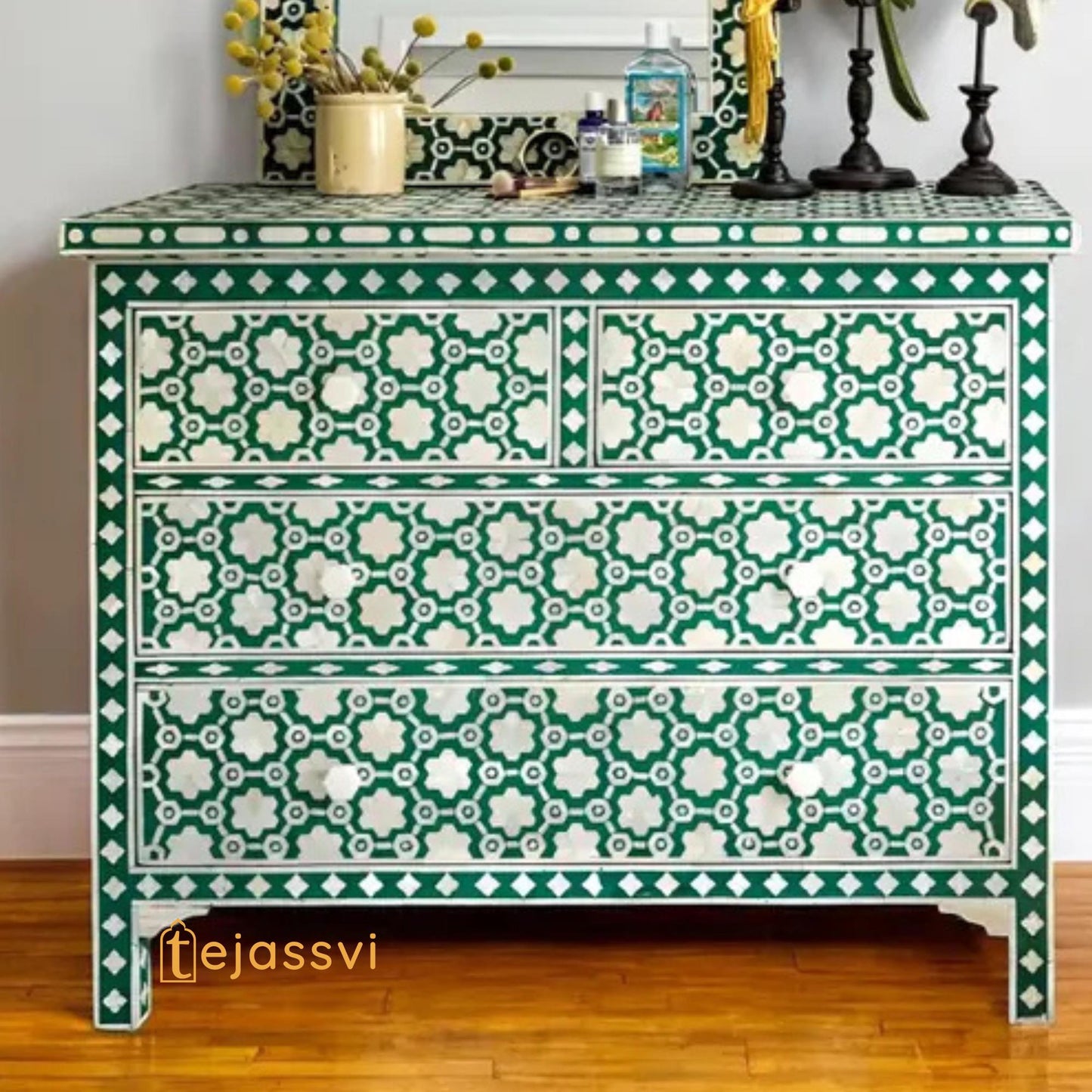 Indian Handmade Bone inlay floral Design Cabinet , Bone inlay Buffet, mop inlay living room furniture/bone inlay furniture, bone inlay chest