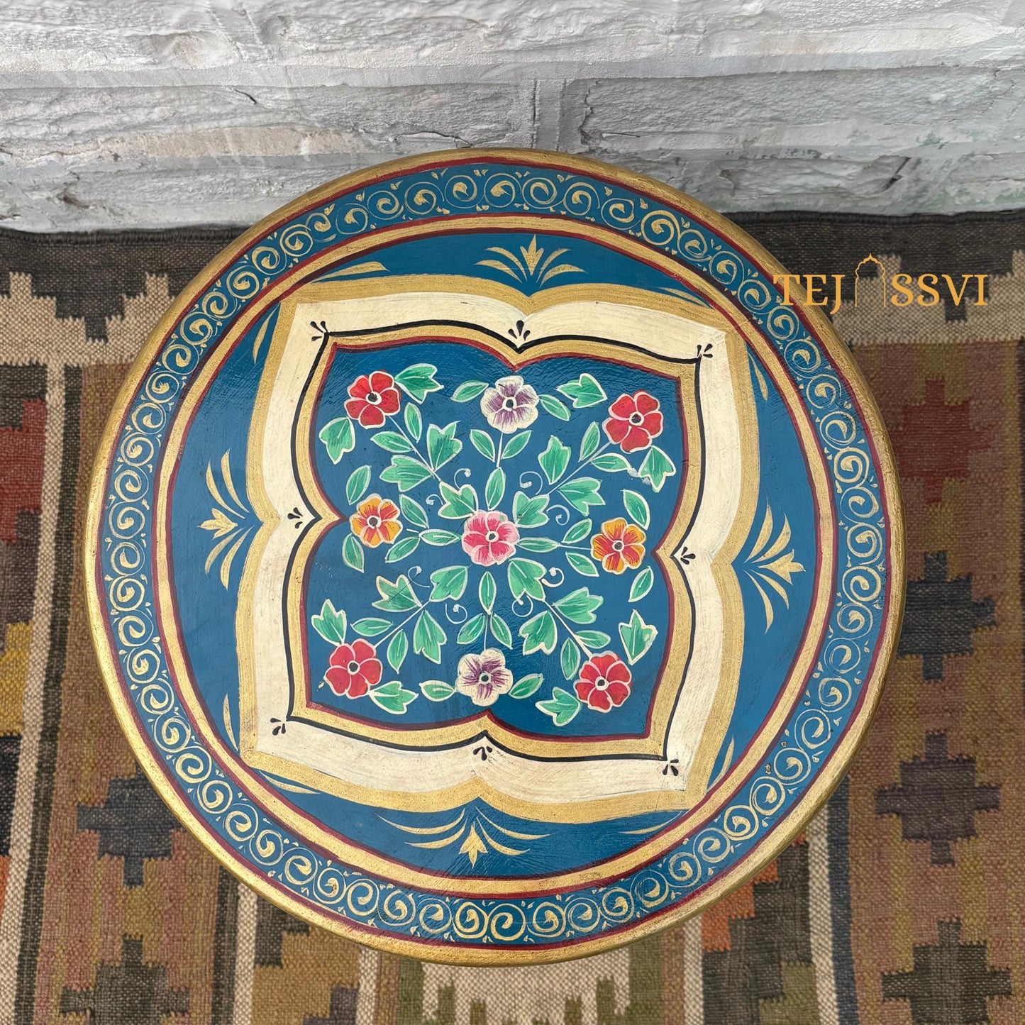 Hand-Painted Blue Wooden Table - Colorful Side Table, Unique Wood Coffee and Tea Table/wooden table | hand painted |living room | side table