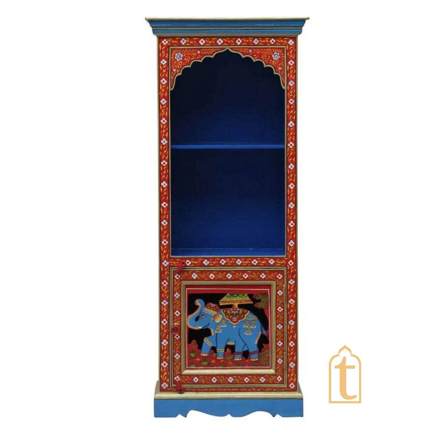 Indian Hand painted Solid Wooden BookShelf In Red Color Book self with Storage Cabinet/Indian Hand Painted Wooden Side Boards/wooden Cabinet