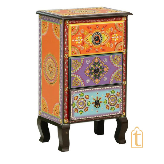 Indian Wooden Hand painted Wooden Chest Drawers, Side Table /Chest of Drawers for Living Room |Traditional Side Table with Drawers | Bedside table.