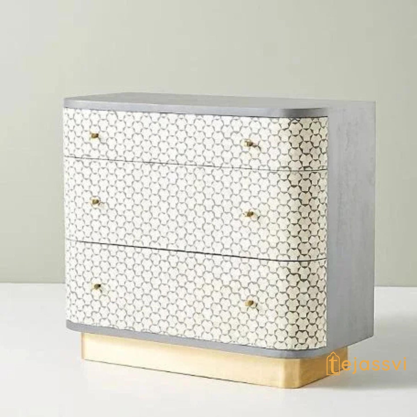Bone Inlay Drawers semi round Geometric Pattern design Bedside Table/ nightstand | Bone Inlay side table, Bone Inlay chest of drawers.