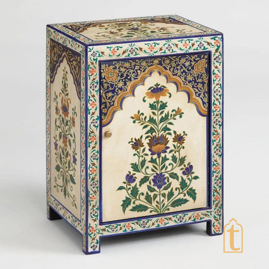 Wood Beautiful Flower Painted Side Storage Cabinet/Wood cabinet wooden furniture Nightstand Bedside Storage Living Room Furniture Decor.