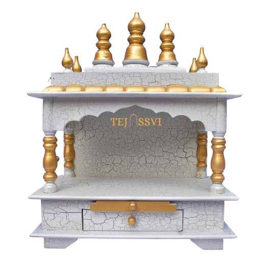 White Wooden Open Temple Pooja Mandir | Beautiful Wall Hanging Small Wooden Temple for Home | Wooden Prayer Room, Alter, Shrine, Pooja Ghar