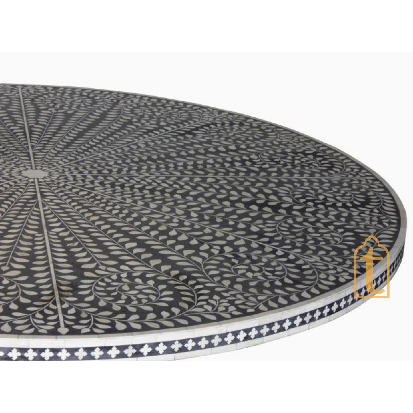 Handmade Bone Inlay Dining Table | Modern Floral Pattern Bone Inlay Round Coffee Table furniture for Home Restaurant Hotel. Wooden Table..
