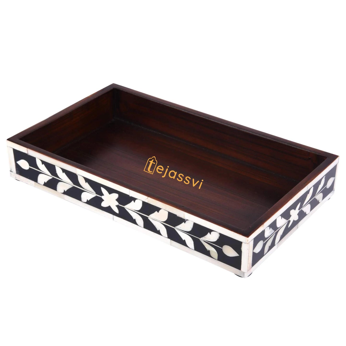 Bathroom Tray Parlour Whist Pattern Black & White 10x6 Inch | Bone Inlay Serving Tray, Bone Inlaid Rectangular Tray , Decorative tray