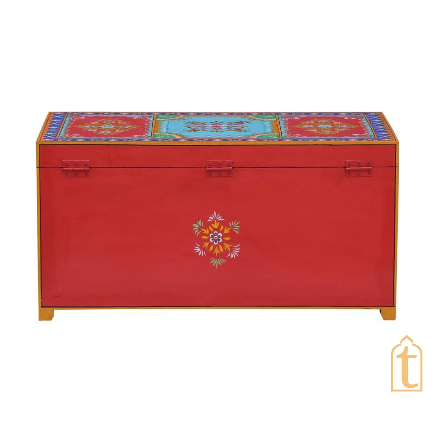 Indian Hand painted Solid Wood Hand-Painted Trunk | wooden storage large Box.