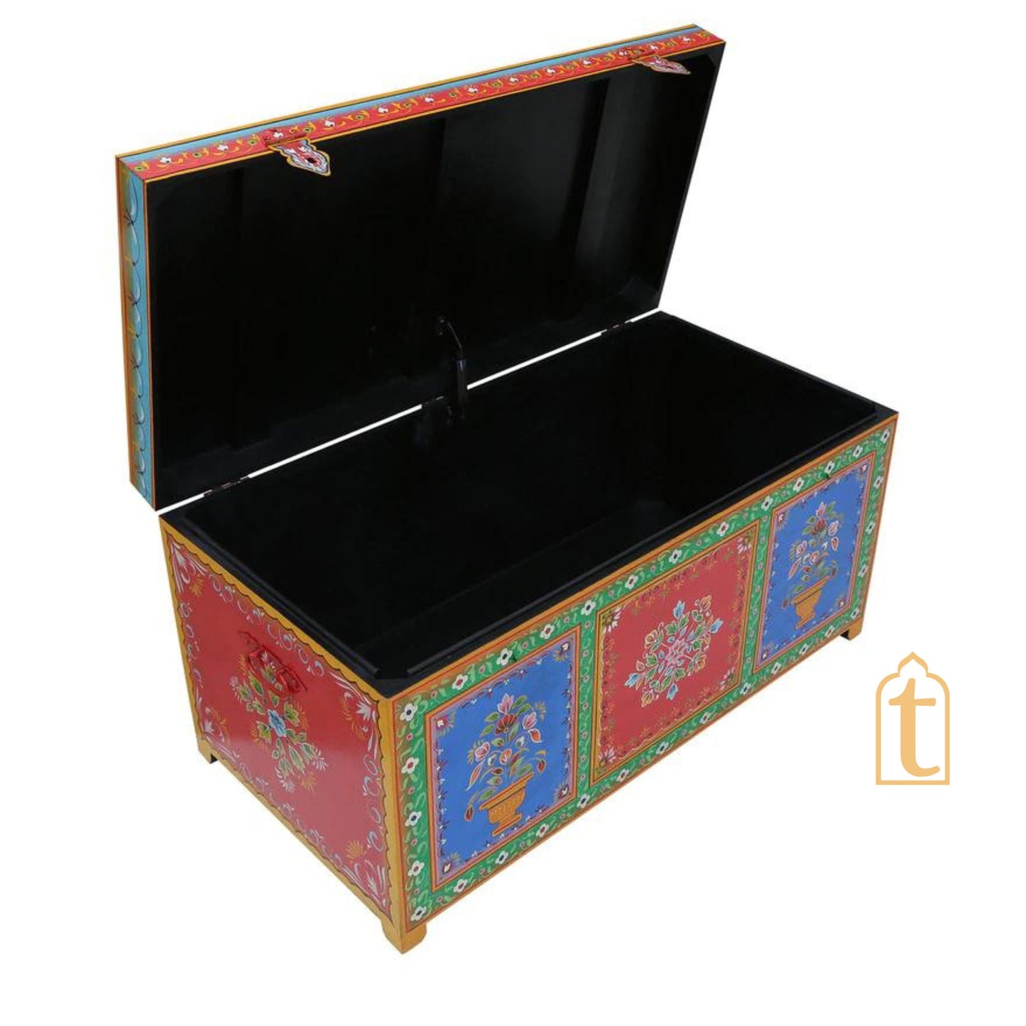 Indian Hand painted Solid Wood Hand-Painted Trunk | wooden storage large Box.
