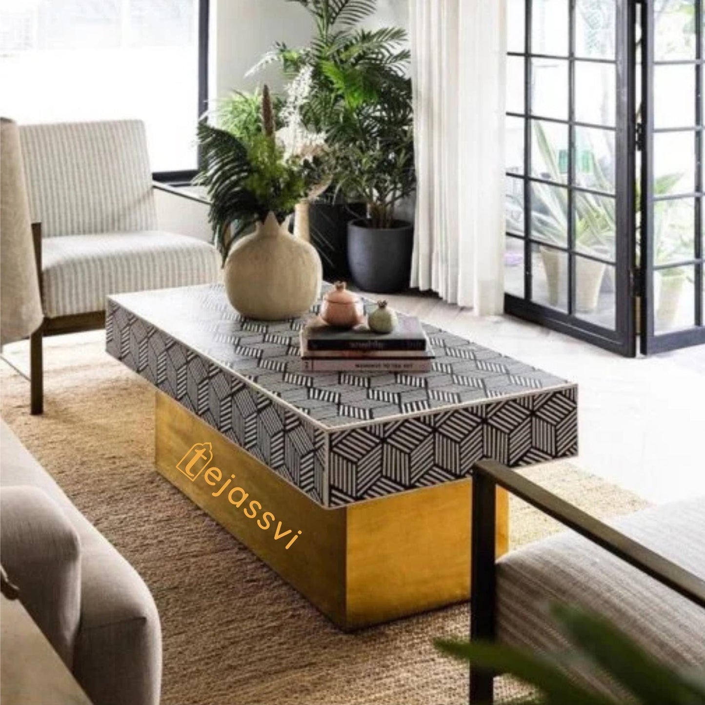Wooden Bone Inlay Coffee Table/Bone Inlay Wooden ModernPattern Coffee Table Wooden Coffee Table/Centre Table/End Tables/Bone Inlay Furniture