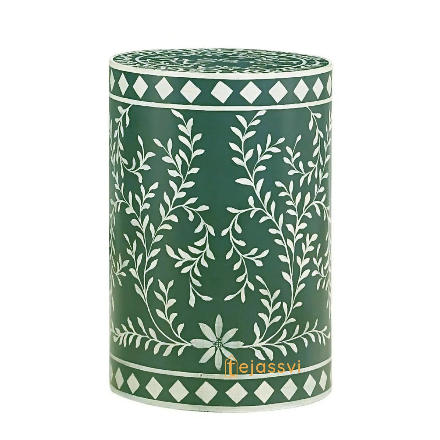 Bone Inlay Handmade Modern Cylindrical Design Side Table | Bone Inlay Stool | Bone Inlay Antique sofa side Table/MOP Modern Luxury Furniture