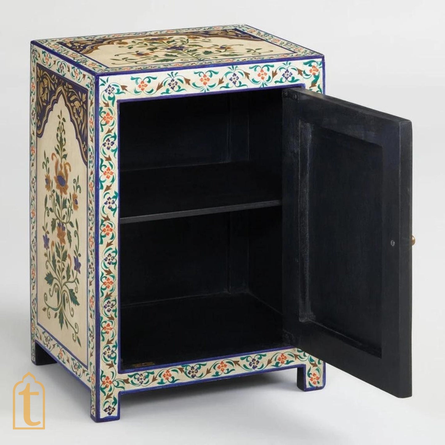 Wood Beautiful Flower Painted Side Storage Cabinet/Wood cabinet wooden furniture Nightstand Bedside Storage Living Room Furniture Decor.