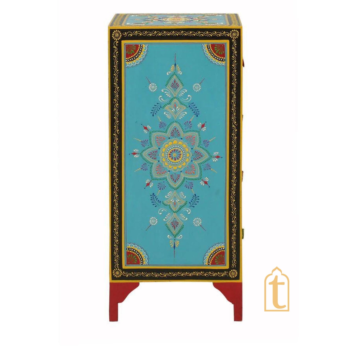 Hand Painted Solid Wood Chest Of Drawer In Multi Colour, 4 Chest Of Drawer/Bed Side, Hand Painted Side Table.