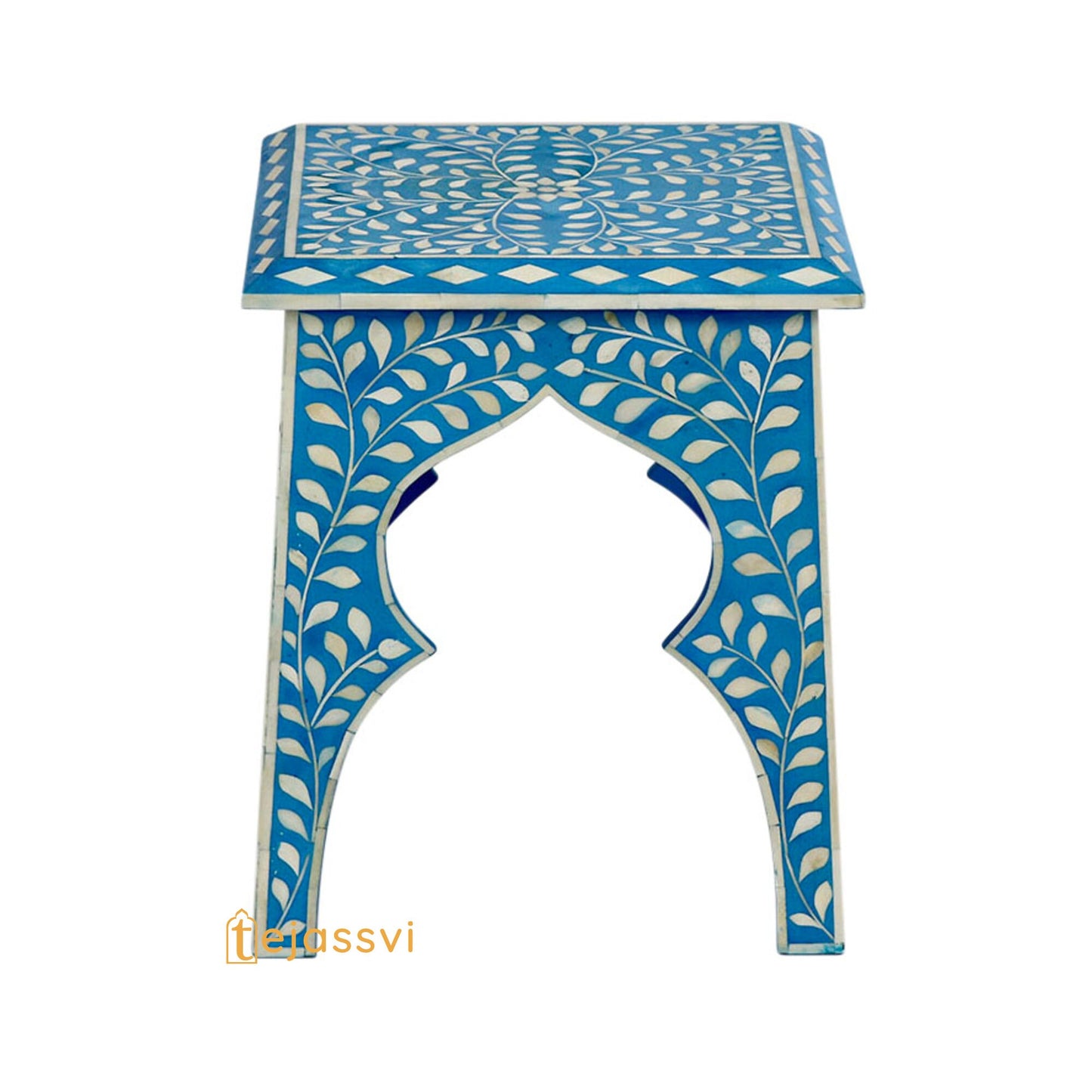 Handmade Blue Bone Inlay Table | Bone Inlay stool | Bone inlay floral side table | Bone Inlay Antique Corner Table, Modern Luxury Furniture