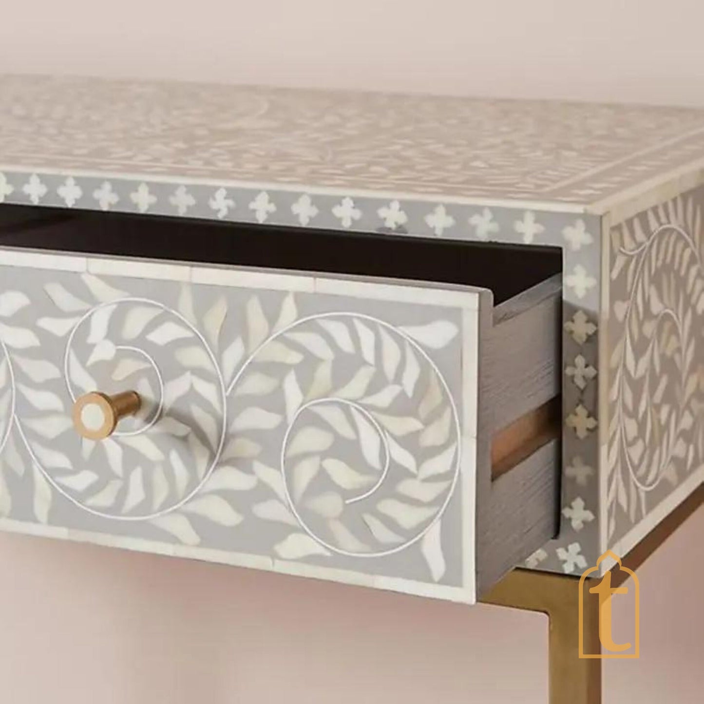 Handmade Bone Inlay Console Table | Hall-Way Entry Table | Study Table | White | Wooden bone inlay floral Laptop table, Inlay white Table.