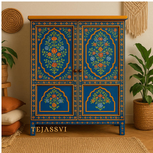 Hand-painted Wooden Blue  Color Home Decor Sideboard | Cabinet/Cupboard, Indian Decor Cabinet, Side Table, Handmade, Furniture,Made In India