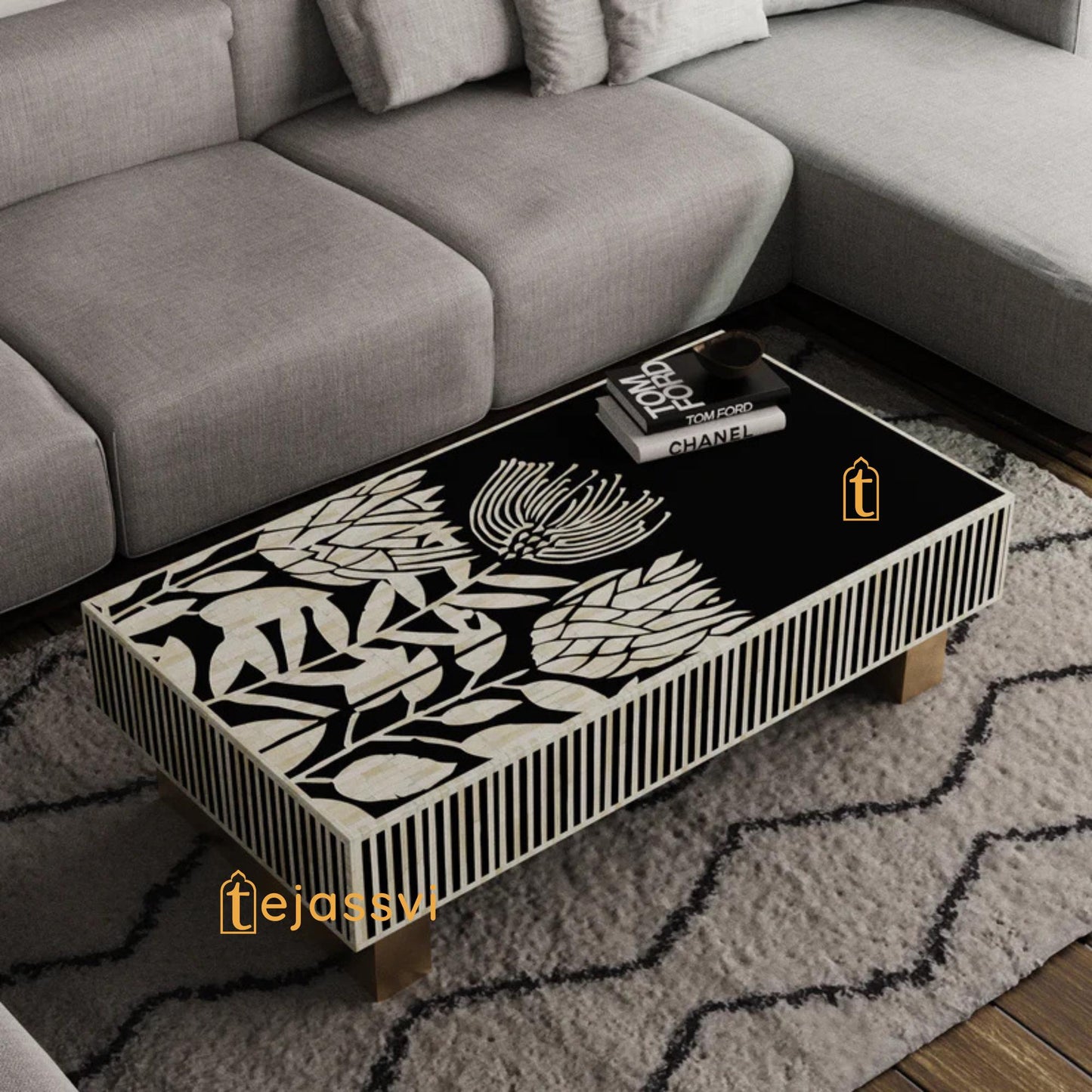 wooden Bone Inlay Rectangular Coffee Table, Centre Coffee Table, Wooden Furniture, Bone Inlay Cocktail Table/Wooden coffee table/Tea Table.