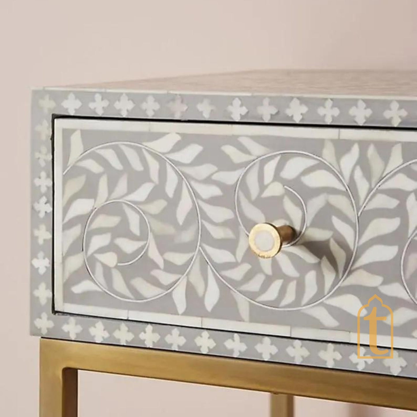 Handmade Bone Inlay Console Table | Hall-Way Entry Table | Study Table | White | Wooden bone inlay floral Laptop table, Inlay white Table.