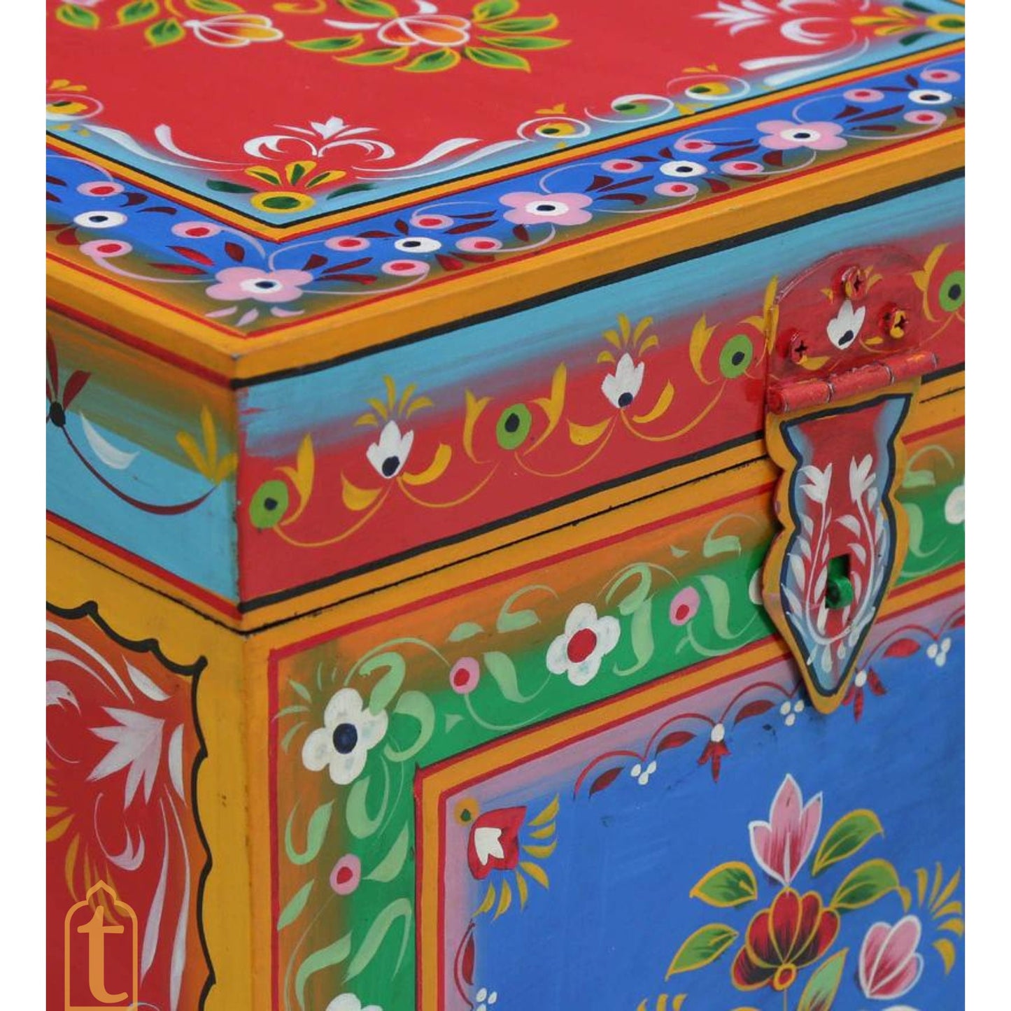 Indian Hand painted Solid Wood Hand-Painted Trunk | wooden storage large Box.
