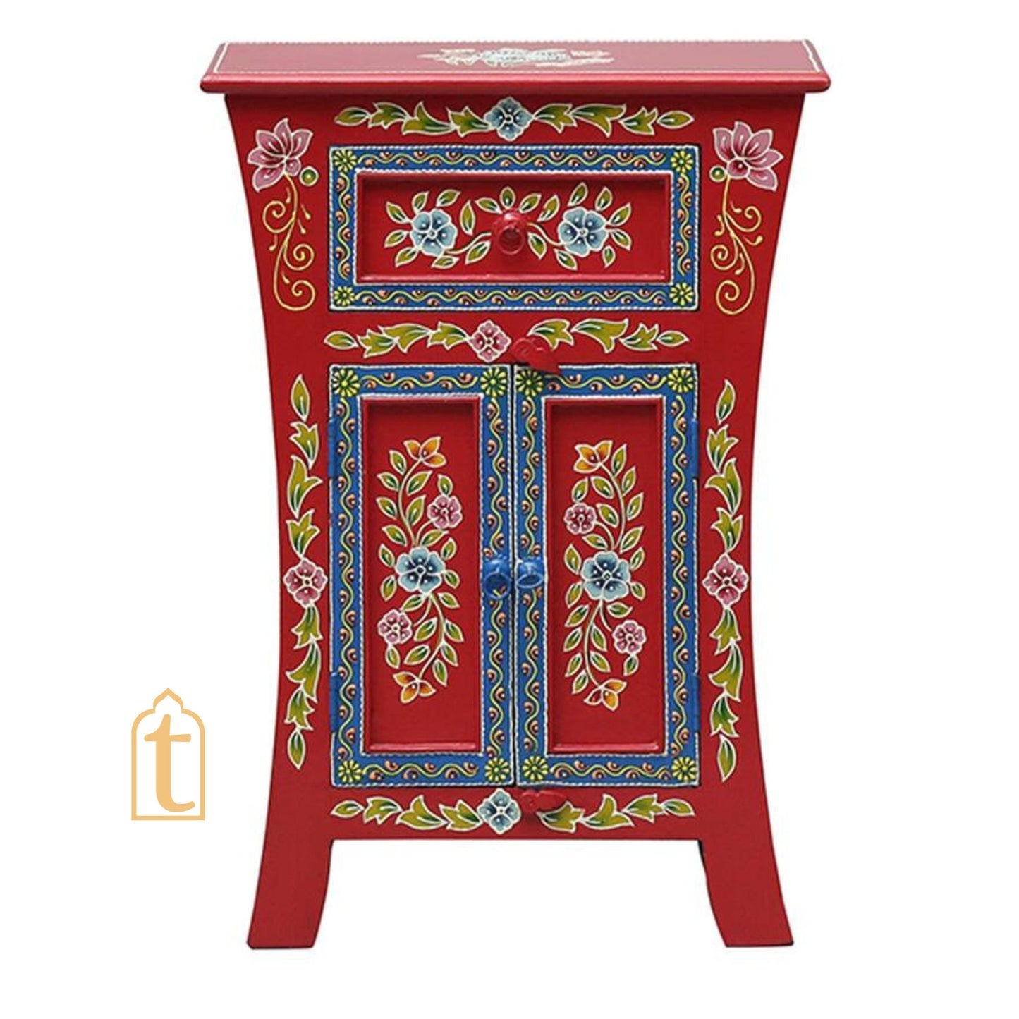 Indian Hand painted Wooden Chest Drawers | Side Table /Chest of Drawers for Living Room | Traditional Side hand-painted Table with Drawers