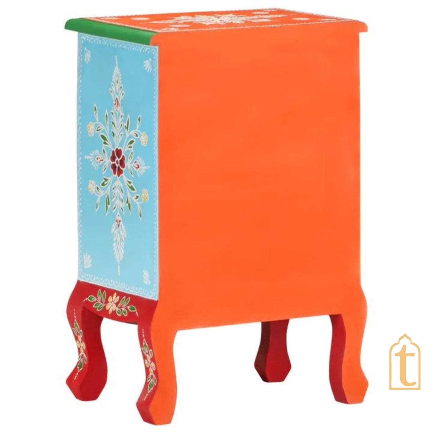 Hand painted Wooden Bedside Table Drawer-Almirah, Bedroom Decorative Night Lamp Stand Table, Beautiful Painted Wooden Cupboard.