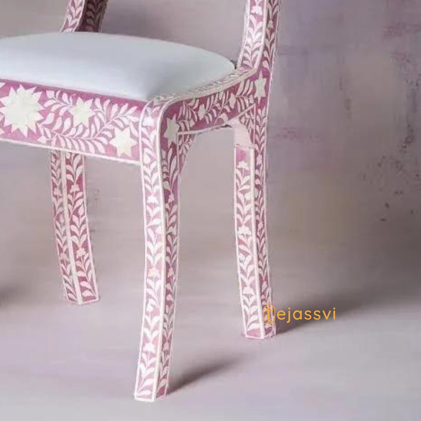 Bone Inlay Floral Chair pink | Bone Inlay chair | Wooden Modern Luxury Furniture/ wooden chair/ wooden stool/ bone table/ home furniture.