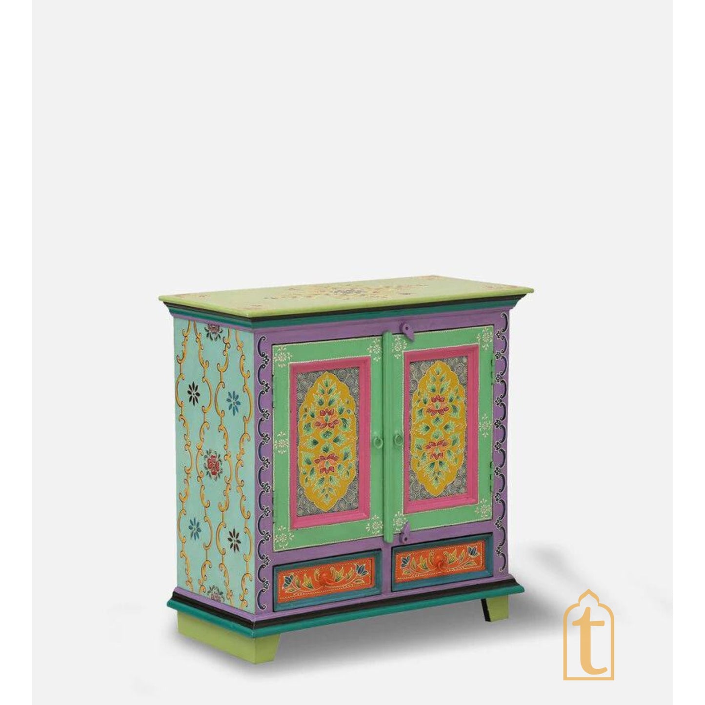 Hand Painted Hand painted Wooden Chest Drawers, Side Table | Small Chest of Drawer for Living Room | Traditional Side Table with Drawers.