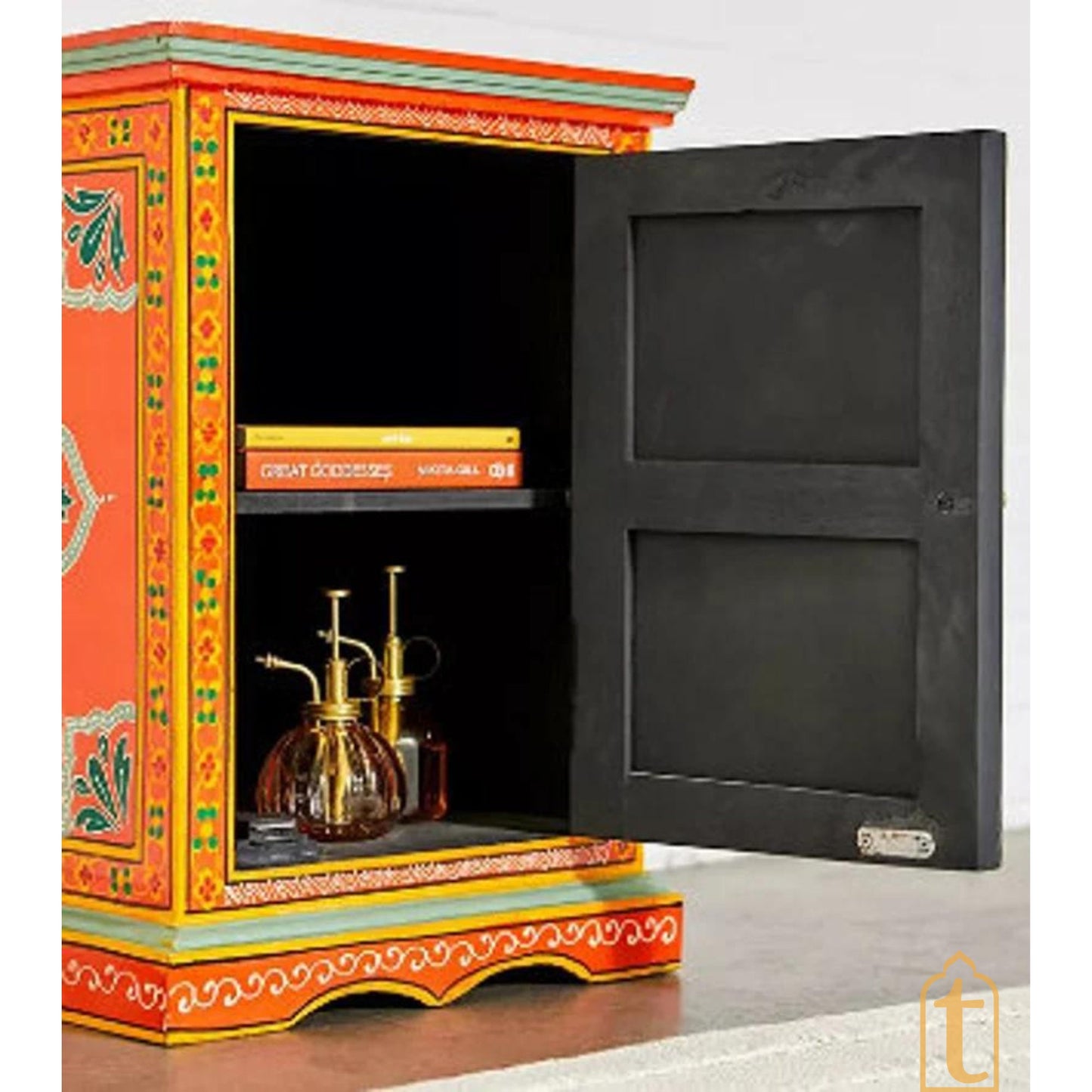 Hand-painted bedside wooden Table in Rajasthani artistry with Uniquely Designed Beautiful/Side Table/Indian Flower Stand Table/Nightstand.