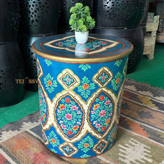 Hand-Painted Blue Wooden Table - Colorful Side Table, Unique Wood Coffee and Tea Table/wooden table | hand painted |living room | side table