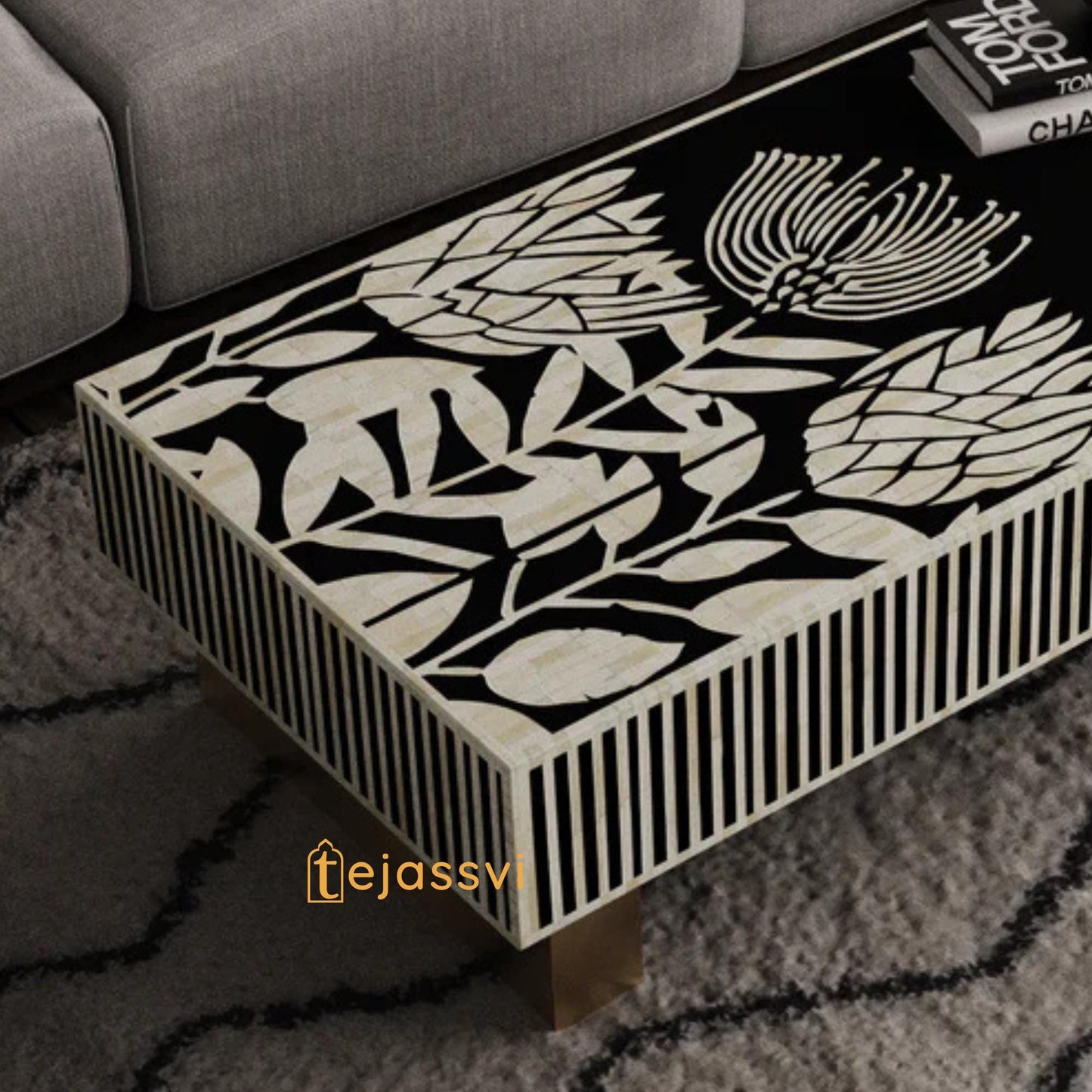 wooden Bone Inlay Rectangular Coffee Table, Centre Coffee Table, Wooden Furniture, Bone Inlay Cocktail Table/Wooden coffee table/Tea Table.