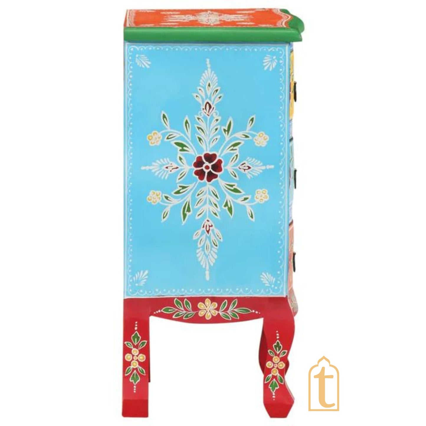 Hand painted Wooden Bedside Table Drawer-Almirah, Bedroom Decorative Night Lamp Stand Table, Beautiful Painted Wooden Cupboard.