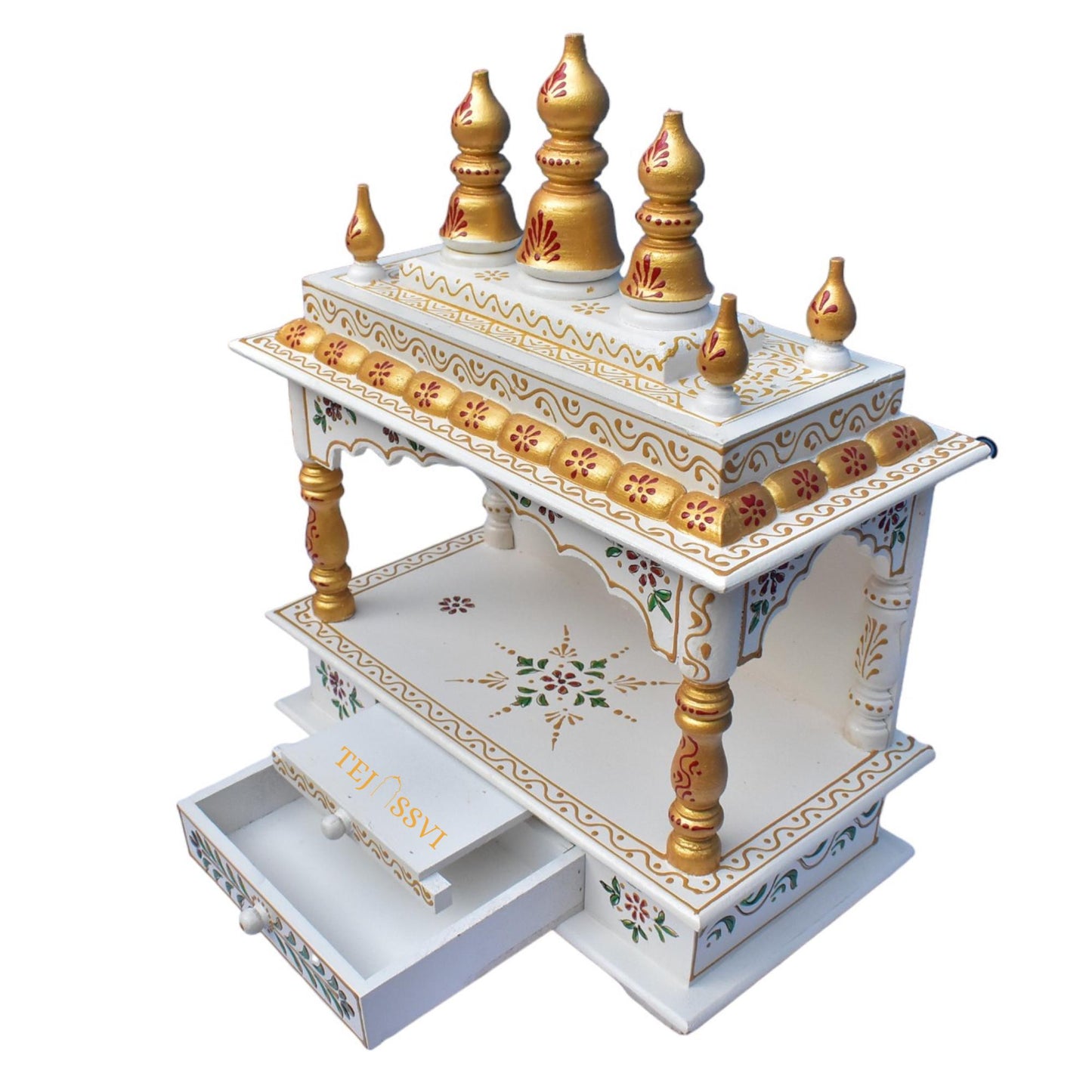 Wooden Open Temple Pooja Mandir | Beautiful Wall Hanging Small Wooden Temple for Home | Wooden Prayer Room Alter Shrine Handmade Pooja Ghar