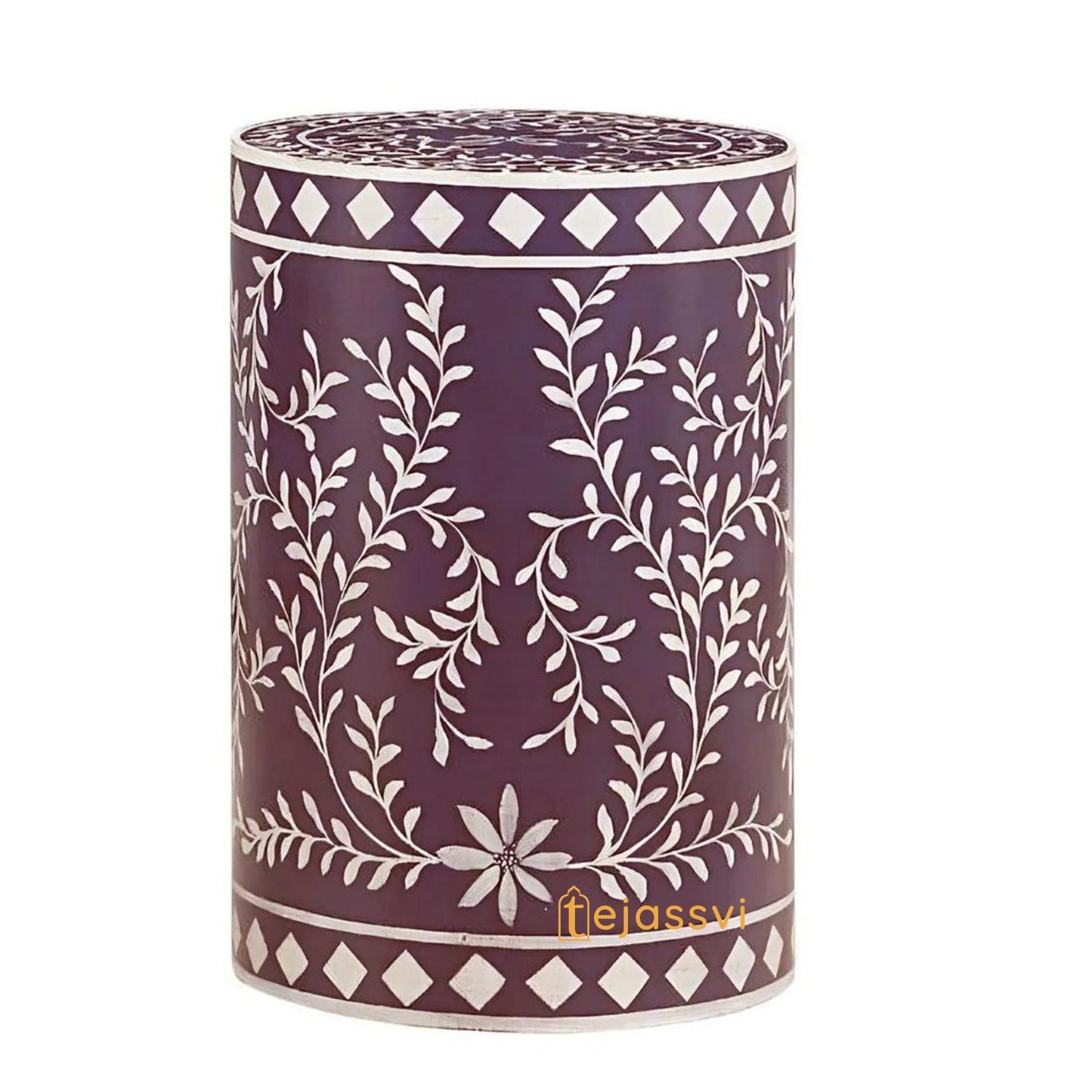 Bone Inlay Handmade Modern Cylindrical Design Side Table | Bone Inlay Stool | Bone Inlay Antique sofa side Table/MOP Modern Luxury Furniture