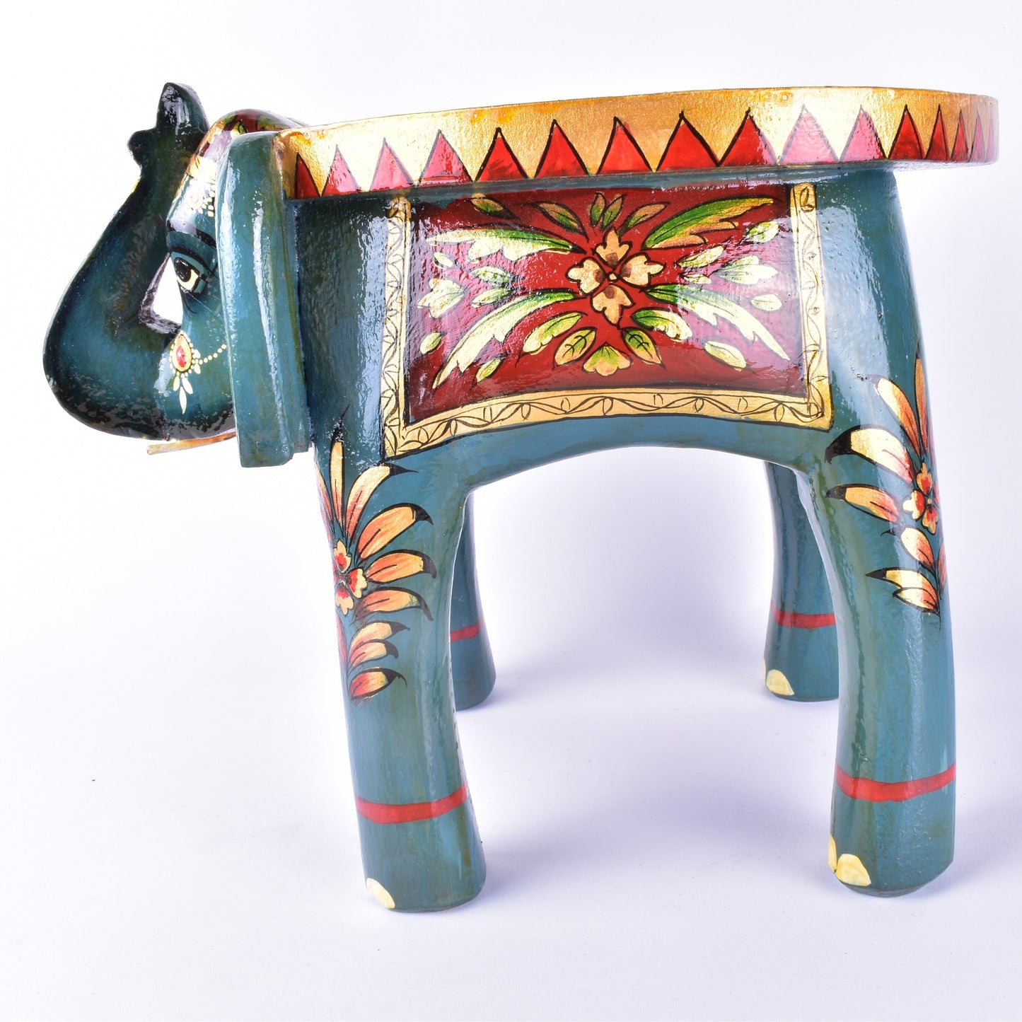 Elephant Stool Wood Indian Hand Carving Wooden Elephant Coffee table Hand Made Embossed Painted Fine Work Home Decor Collectible Indian Art
