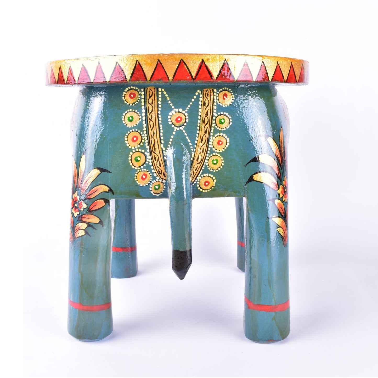 Elephant Stool Wood Indian Hand Carving Wooden Elephant Coffee table Hand Made Embossed Painted Fine Work Home Decor Collectible Indian Art