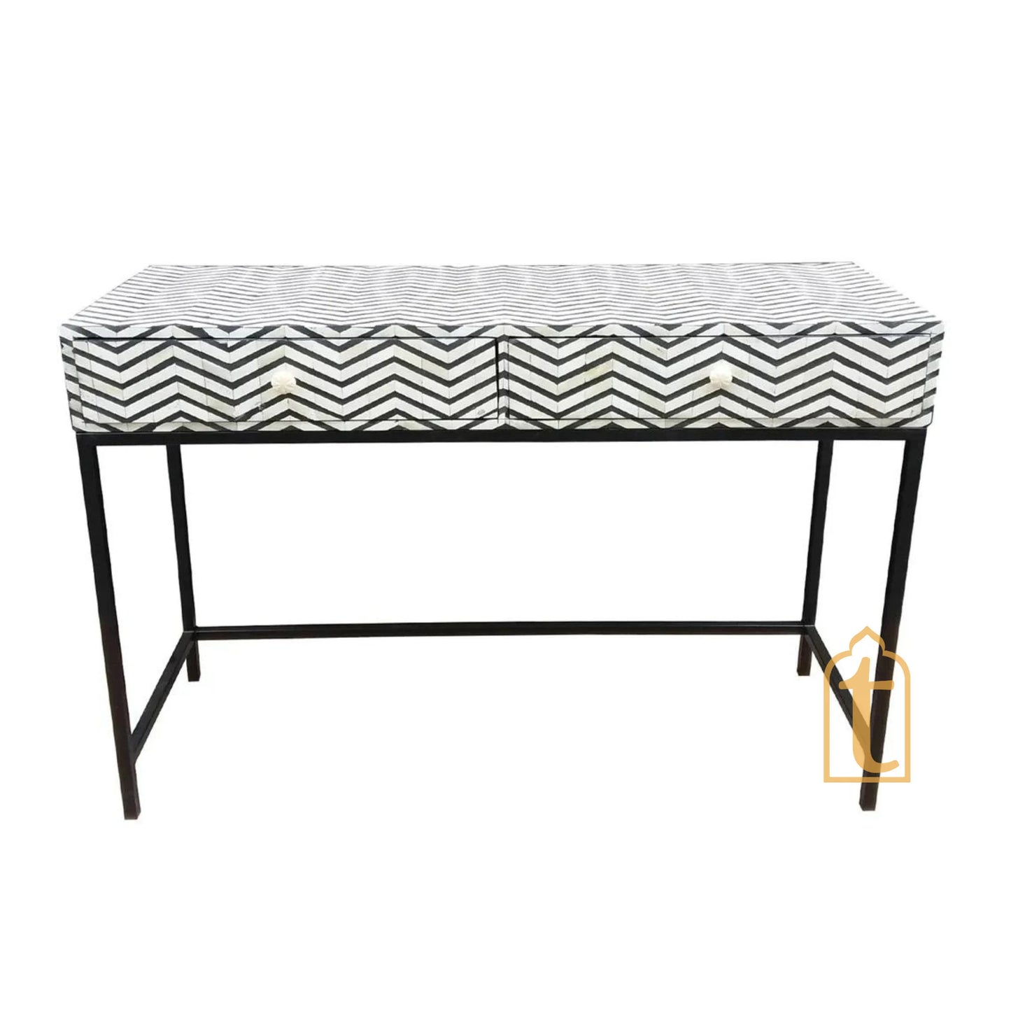 Handmade Bone Inlay 2 Drawer Console Table | Study Table | Black &White Thin Zig Zag, Side Table , End Table, Drawer Chats , Dressing Table