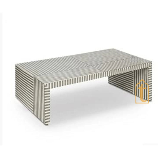 Handmade Modern Striped Pattern Coffee Table/Bone Inlay Wooden Coffee Table/Wooden Furniture/Rectangle CoffeeTable/Bone Inlay Cocktail Table