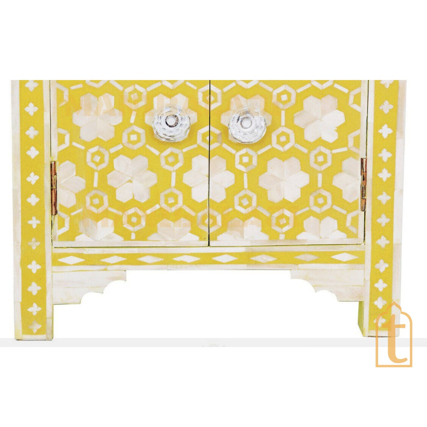 Wooden Bone Inlay Bedside Modern Floral Pattern Bedside/Side table/Nightstand with 1 Drawer and 2 Door Furniture/Cupboards/MOP Bedsidetable.