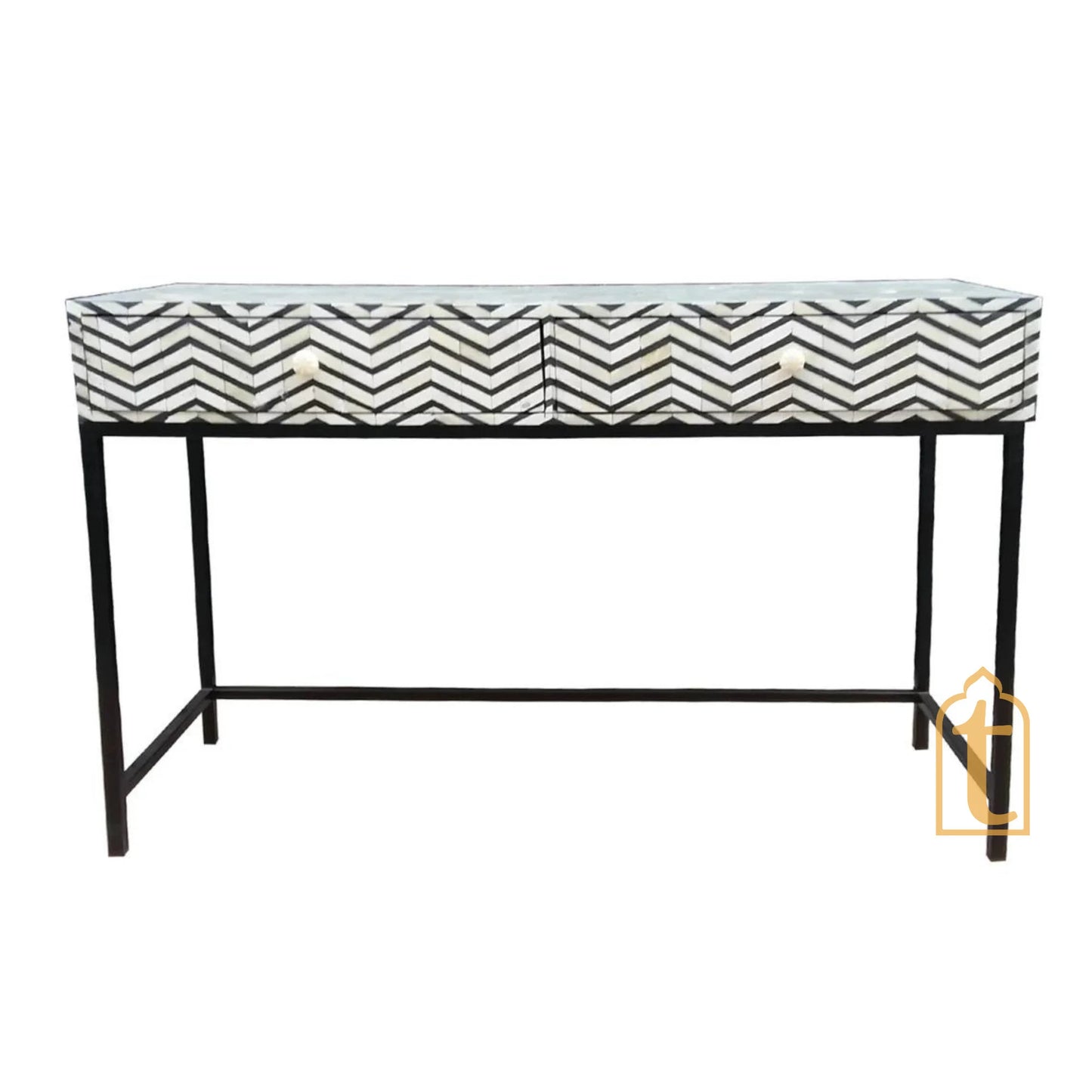 Handmade Bone Inlay 2 Drawer Console Table | Study Table | Black &White Thin Zig Zag, Side Table , End Table, Drawer Chats , Dressing Table