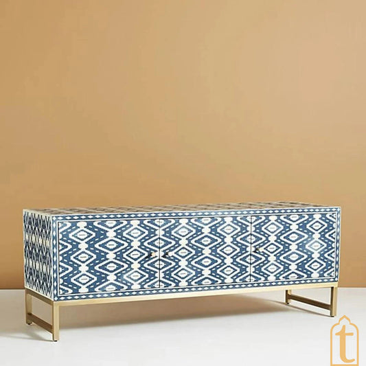Bone Inlay Optical Media Console Ikat, Bone Inlay optical TV Unit , Bone Inlay Entertainment Unit For Living Room