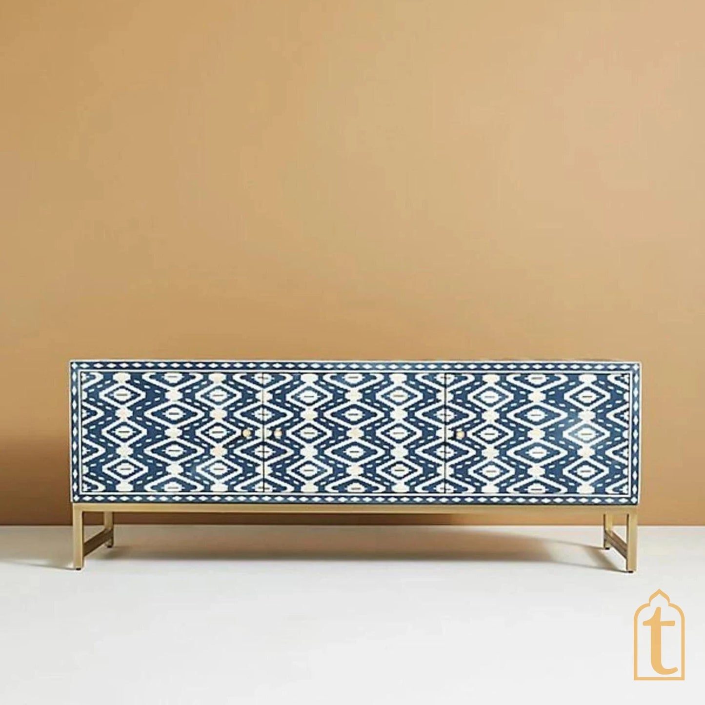 Bone Inlay Optical Media Console Ikat, Bone Inlay optical TV Unit , Bone Inlay Entertainment Unit For Living Room