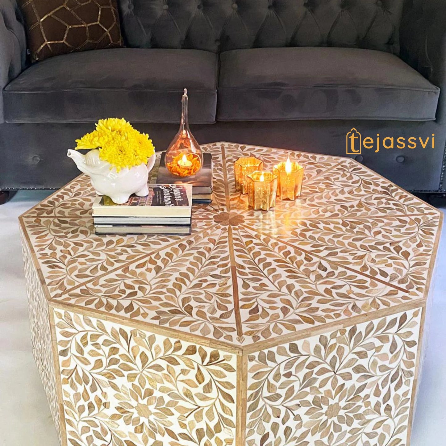 Wooden Octagonal Coffee Table/Side Tables/Center Table/End Tables/Wooden Coffee Table/Cocktail Table/Handmade Wood Inlay Table/Coffee Table