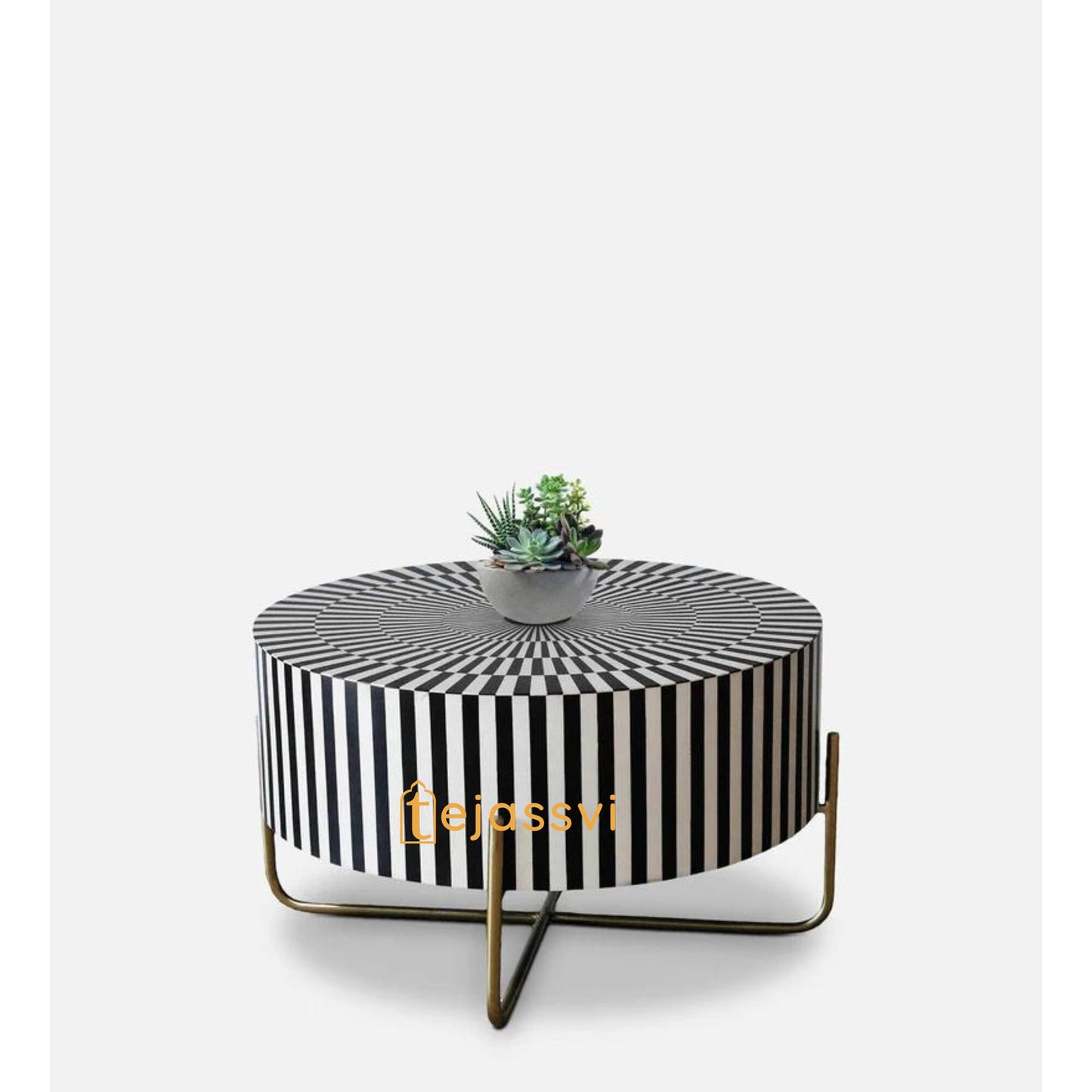 BONE Inlay Round Coffee Table / Centre Table, Bone Inlay Stripped Design Round Coffee Table Handmade Bone Inlay Modern Pattern Furniture .