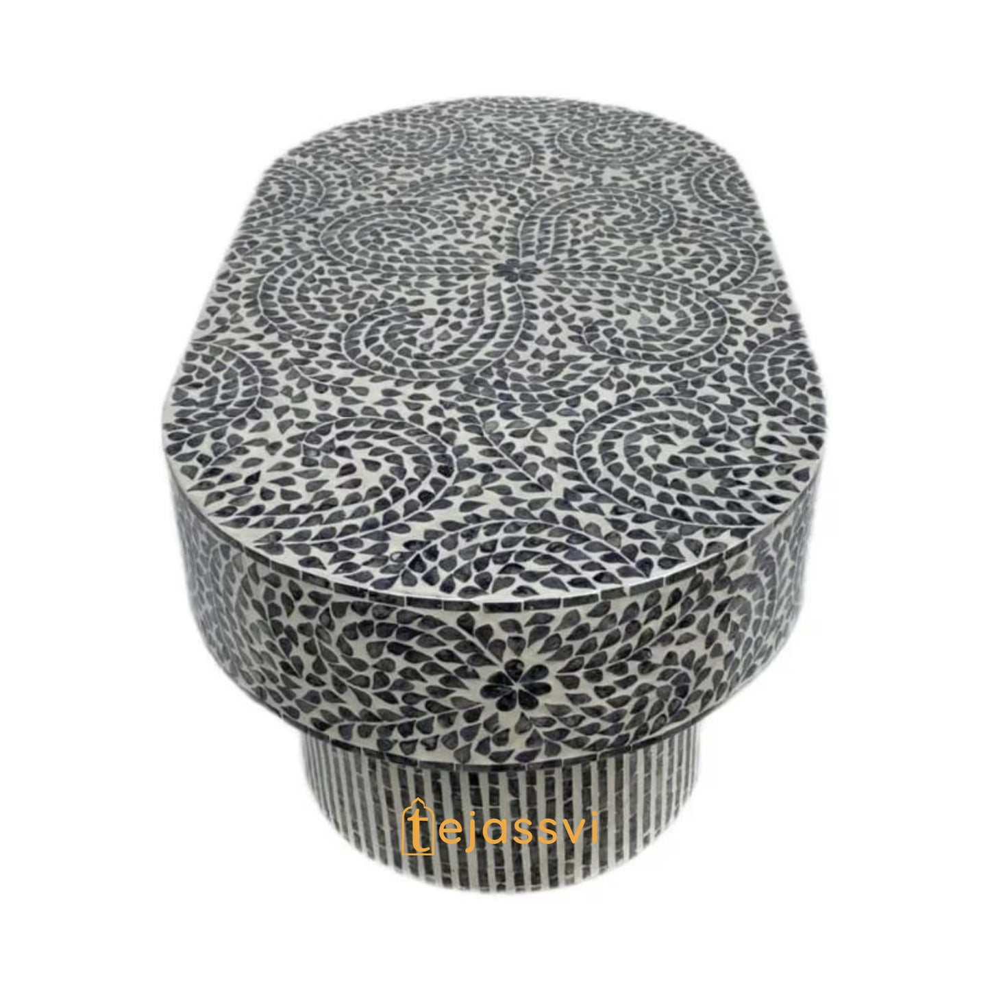 Modern Luxury Oval Shape Wood Coffee Table/Mother of Pearl Centre Table/Floral Design Cocktail Table/MOP InlayFurniture/Bone Inlay Tea Table