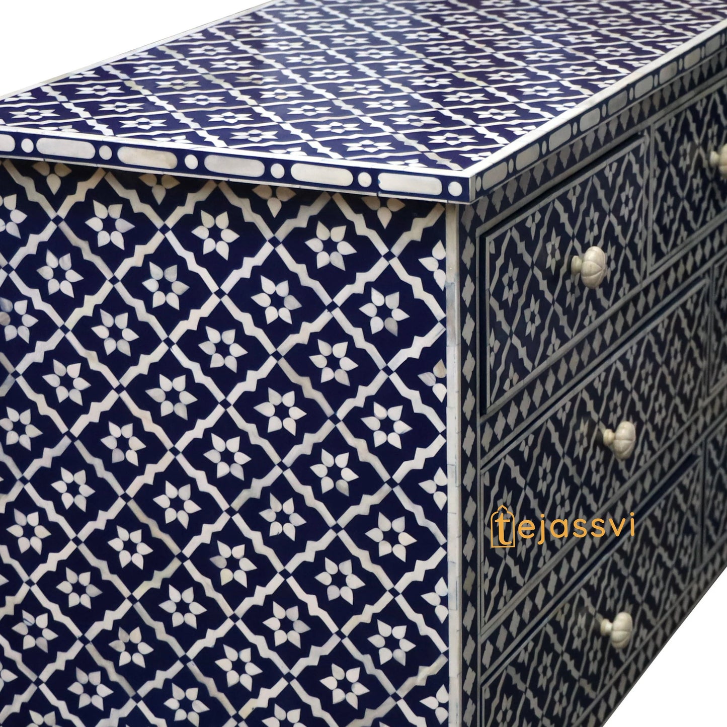 Bone Inlay Floral Pattern Chest of 7 Drawer, 7 Drawer Dresser, wooden Bone Inlay Chest of Drawers, MOP Bone Inlay Furniture Sideboard Unit.