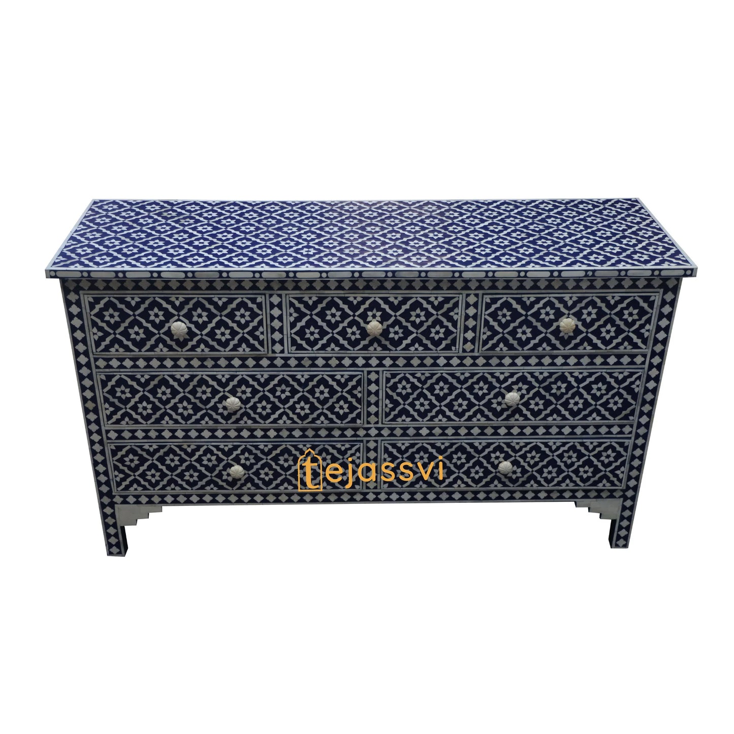 Bone Inlay Floral Pattern Chest of 7 Drawer, 7 Drawer Dresser, wooden Bone Inlay Chest of Drawers, MOP Bone Inlay Furniture Sideboard Unit.