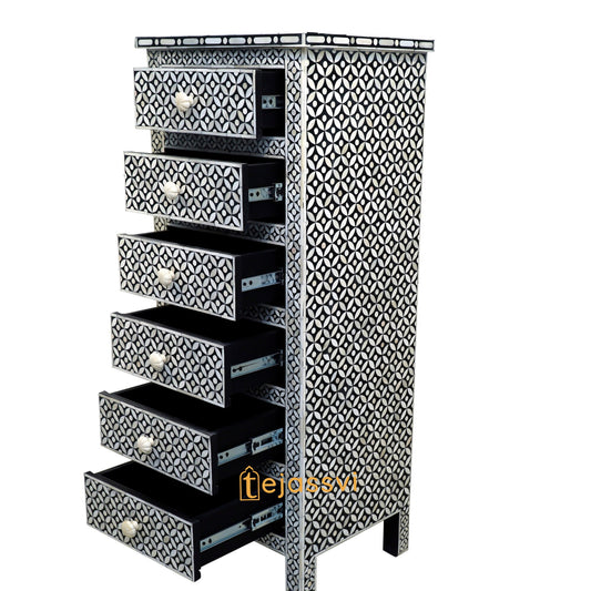 Handmade Bone Inlay 6-Drawer Dresser: Bohemian Floral Chest of drawer / bonr inlay sideboards / bone inlay console