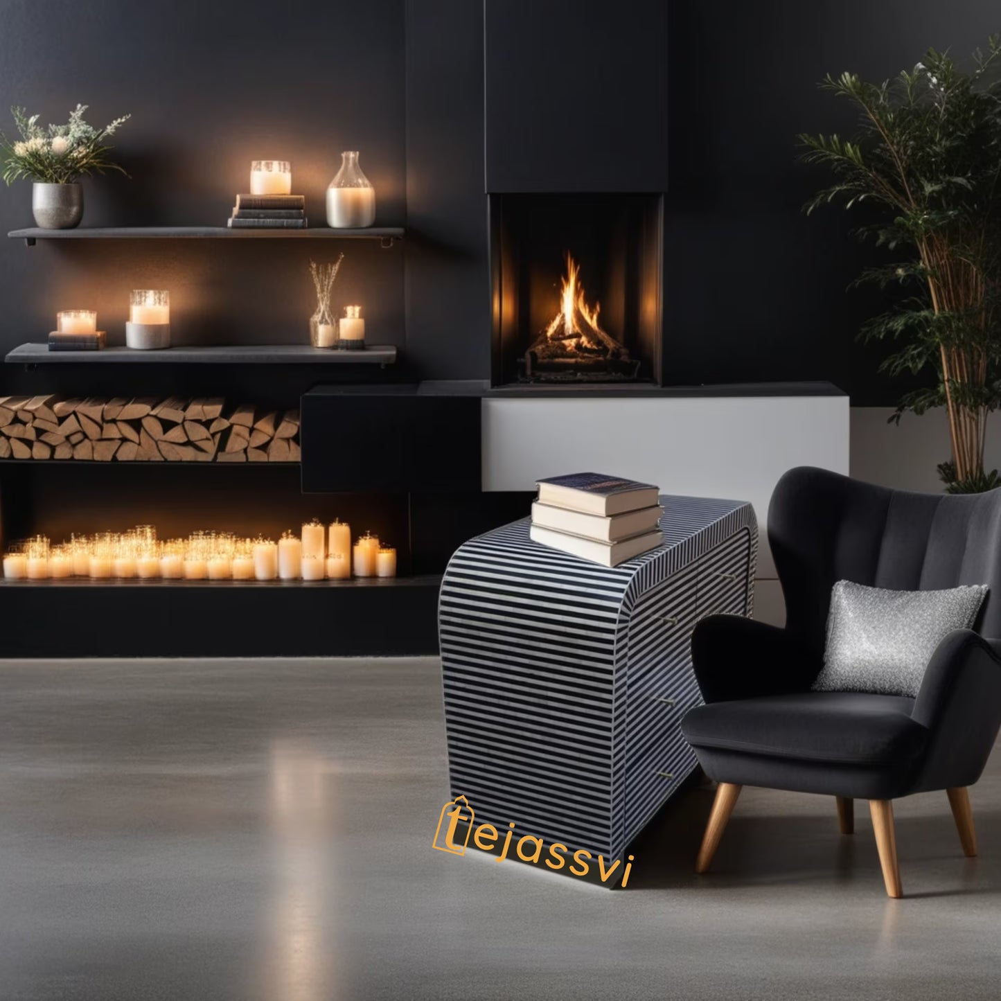 Handmade Bone Inlay Waterfall 3 Drawers Black/Bone Inlay Waterfall 3 Drawers Dresser Table Black/Bone Inlay Storage Unit/Wooden Side Boards.