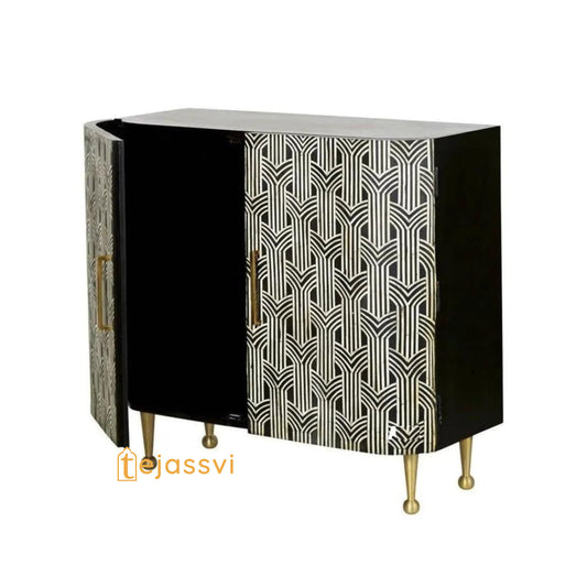 Handmade Bone Inlay Cabinet: Vintage Bohemian Storage Console/Bone inlay Cabinet/bone inlay luxury furniture