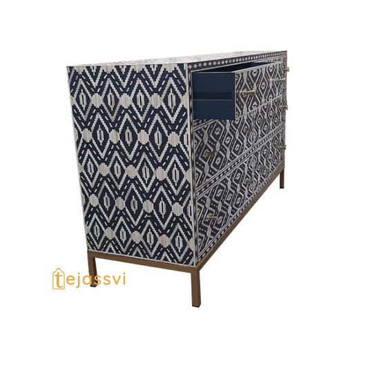 Dark Blue Bone Inlay Dresser: Diamond Floral Pattern 6-Drawer Chest / bone inlay sideboards / bone inlay console / bone inlay furniture