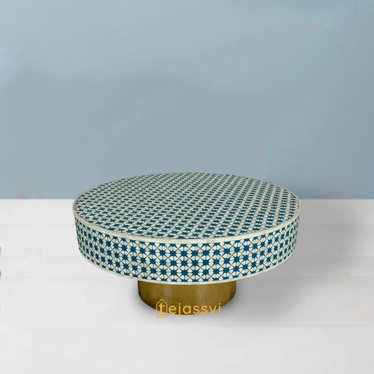 BONE Inlay Round Coffee Table / Centre Table, Bone Inlay green Round Coffee Table Handmade Bone Inlay Modern Pattern Furniture