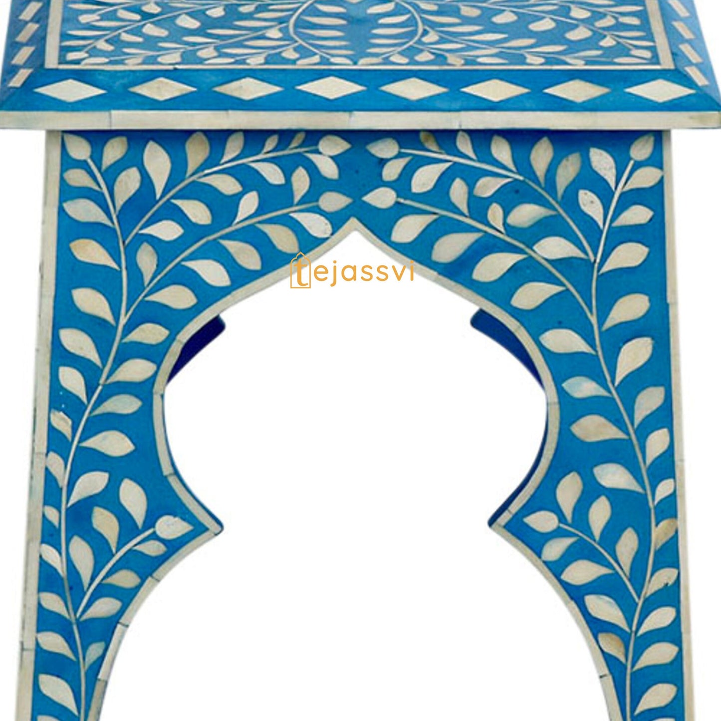 Handmade Blue Bone Inlay Table | Bone Inlay stool | Bone inlay floral side table | Bone Inlay Antique Corner Table, Modern Luxury Furniture